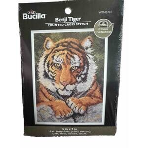 Plaid Bucilla Benji Tiger Counted Cross‎ Stitch Kit 5x7 WM45701 DMC Floss NEW